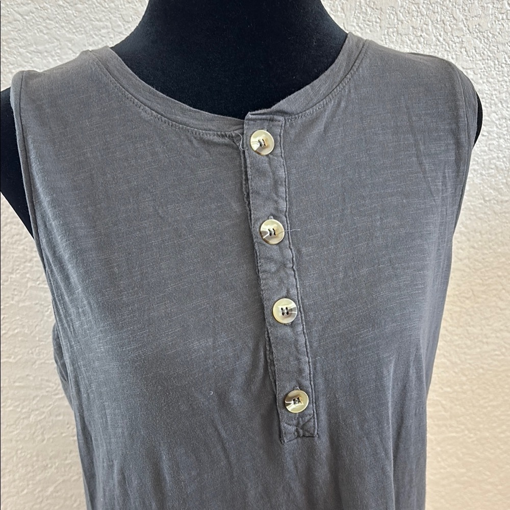 Mate The Label 100% Cotton Avery Henley Button Front Tank Grey Midi Dress 0119 - Picture 2 of 9